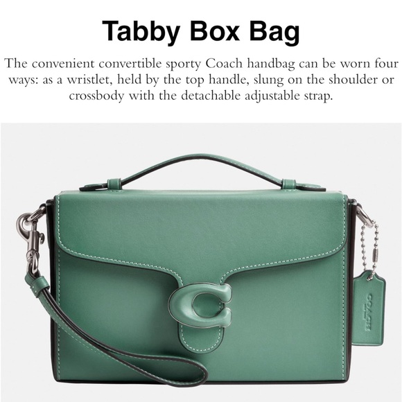 NWT Coach Tabby Box Bag in Glovetanned Leather Aquamarine Green CH750 Crossbody - Picture 6 of 11